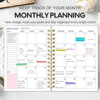 Undated Weekly and Monthly Planner – 12-Month To Do List Notebook Organizer with Goal & Habit Tracker, Monthly Calendar, Spiral Productivity Journal Ideal for Work, School & Home, 6.5" x 8.5", Rose