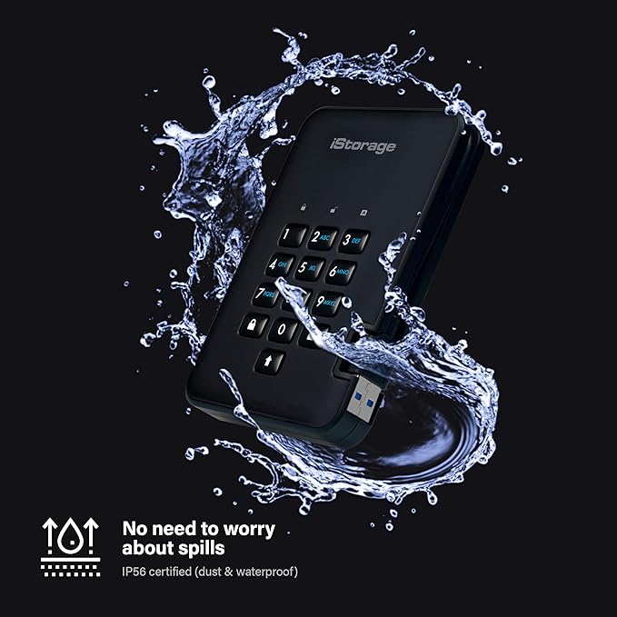 iStorage diskAshur2 HDD 1TB Black - Secure portable hard drive - Password protected - Dust & water resistant - Hardware Encryption
