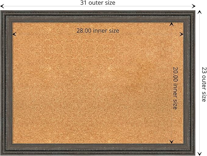 Amanti Art Natural Cork Board for Wall, 23x31 Vision Board with Brown Wood Frame, Medium Corkboard Office Decor for Home Organization, Rustic Farmhouse Corkboard Pinboard to display items for home