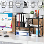 Yelinkws Desktop Shelf Organizer,Small Bookshelf for Office,Wood Desk Top Shelves, Office Organization and Storage (Black)