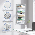 EasyPAG Wall File Organizer for Office 14 Pocket Mesh Wall Mounted Paper Organizer Hanging Folder Holder with Nametag Label for Home School, Silver
