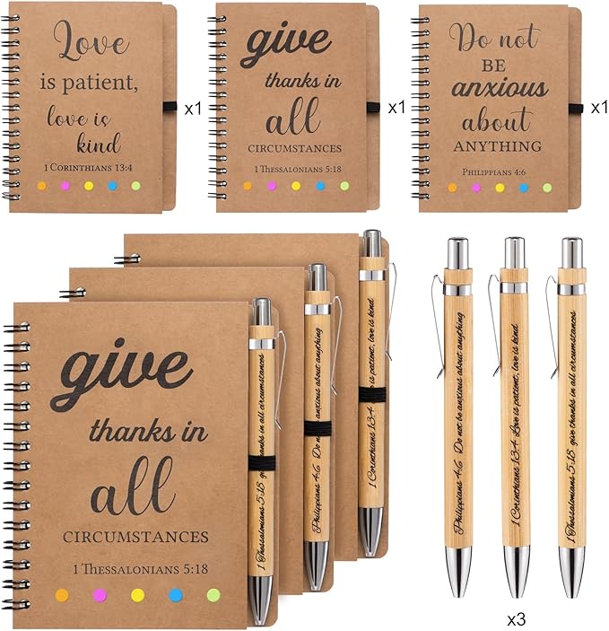 6 Pcs/3 Set of Christian Gifts Spiral Notebooks Bulk Journals with Christian Pens Prayer Journal Christian Journal for Women and Men, Perfect Home Gifts