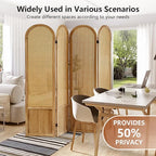 Asnefeli Room Divider 4 Panel, Folding Privacy Screen, Foldable Wood Divider Room Dec, Rattan Room Divider, Portable Partition Screen, Wall Divider for Room Separation Bedroom Home Office (Natural)
