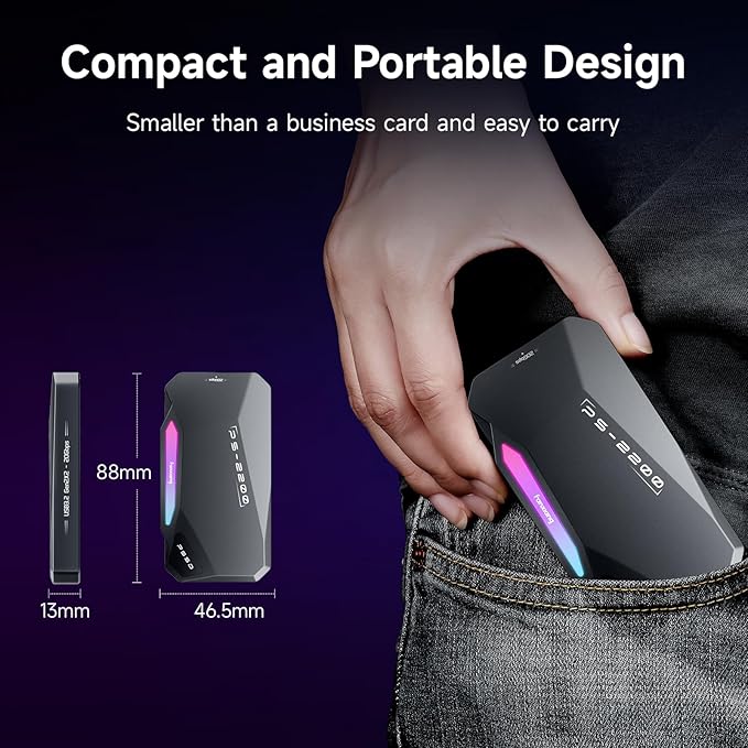 500GB Magnetic Portable SSD,2050MB/s Type-C USB 3.2 Gen 2x2 External SSD,4K ProRes Record and Store,Aluminum alloy,RGB Touch Lighting,External Solid State Drive for iPhone15/16/Android/PC/Mac -PS2200