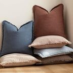 Foindtower Set of 2 Decorative Linen Fringe Throw Pillow Covers Cozy Boho Farmhouse Cushion Cover with Tassels Soft Accent Pillowcase for Couch Sofa Bed Living Room Home Decor,26×26 Inch,Sky Blue