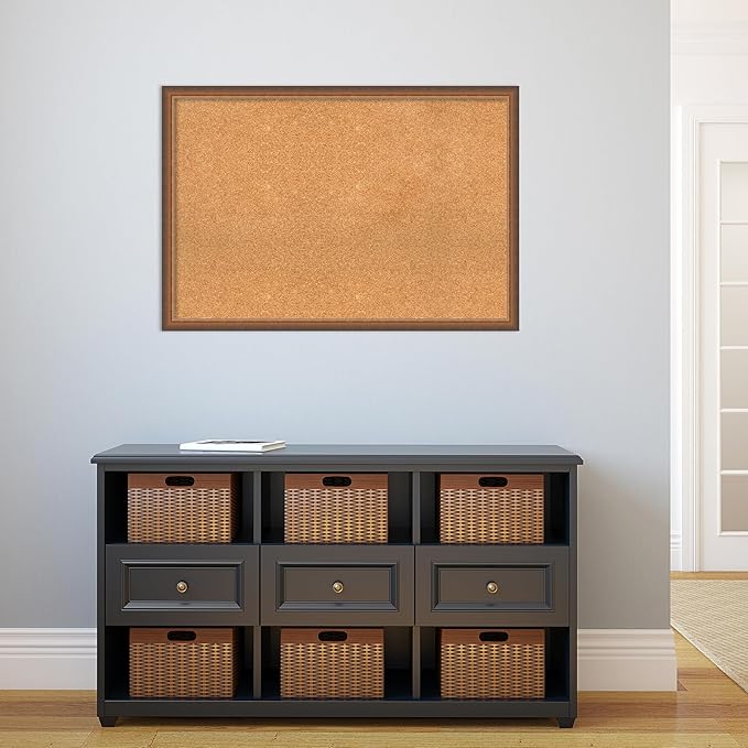 Amanti Art Natural Cork Board for Wall, 26x38 Vision Board with Bronze Frame, Large Corkboard Office Decor for Home Organization, Modern Corkboard Pinboard to Display Items for Home Organization in