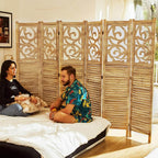 Room Divider Wood Carved Wall Divider Indoor Folding Portable Partition Screen for Home Office Garden Terrace - 6 Panel, 67 * 90inch (Wood)