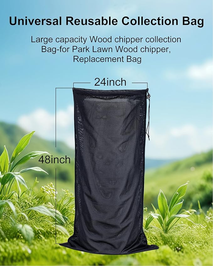 WAUGODD Wood Chipper Shredder Bag - Extra Large 24" x 48" Leaf Mulcher Shredder Collection Bag for Troy Bilt Wood Slicer Splitter Chipper Lawn Machine Universal Parts