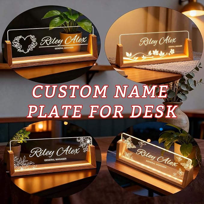 Custom Desk Name Plate Personalized, Light Up Office Acrylic Name Sign for Boss Coworker Teacher, Employee Appreciation Gift, Professional Office Decor