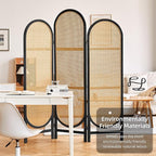 Asnefeli Room Divider 3 Panel, Hand-Woven Rattan Room Divider with Wooden Frame, Unique Design Foldable Privacy Screen, Portable Freestanding Partition Screen for Home Office, Bedroom, Black