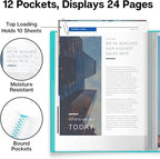 Dunwell Presentation Binder 12-Pocket, Displays 24 Pages, 8.5x11 Portfolio Binder with Plastic Sleeves, Storage and Organizer for Documents, Certificates, Projects, Photos (Aqua)