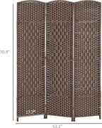 HOMCOM 3 Panel Room Divider, 6' Tall Folding Privacy Screen, Hand-Woven Freestanding Wall Partition for Home Office, Bedroom, Brown