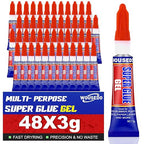 48 x 3g Super Glue Gel, Fast Strong Adhesive, Strong Cyanoacrylate (CA) Glue for Plastic, Metal, Ceramic, Leather, Wood, DIY Crafts and More – Quick Dry, Thick Formula, All-Purpose Instant Bond