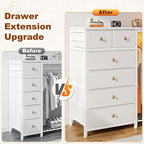 EnHomee 49.2" W White Dresser for Bedroom with Hanging Rack, 6 Drawers Dresser with LED Lights & Charging Station, Fabric Dressers & Chest of Drawers with Grid Panel & 4 Hooks, Wooden Top
