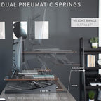 VIVO 36 inch Height Adjustable Stand Up Desk Converter, V Series, Quick Sit to Stand Tabletop Dual Monitor Riser Workstation, Dark Walnut Top, Black Frame, DESK-V000VD