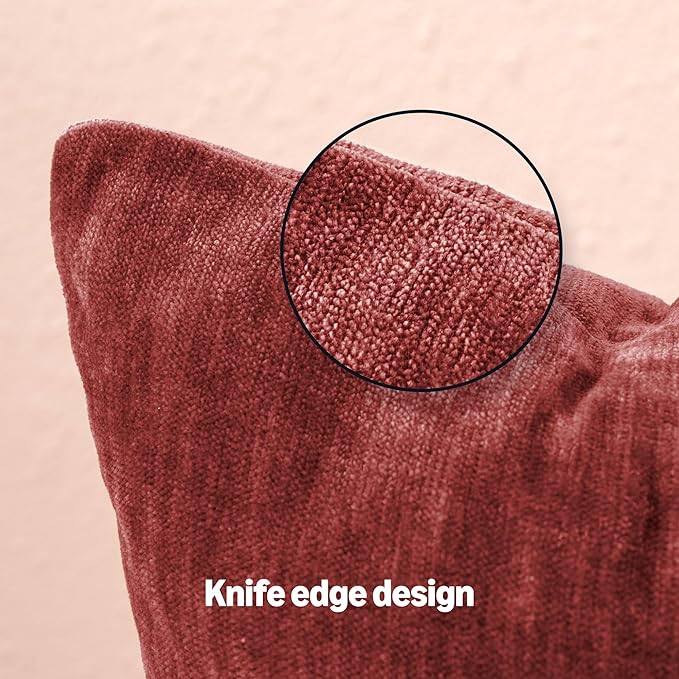 Amazon Basics Chenille Throw Pillow Covers, Home Decor Cushion Cover for Bedroom Living Room Couch Bed, 18" W × 18" L, Burgundy