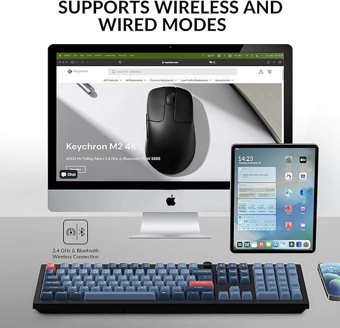 Keychron V6 Max Wireless Custom Mechanical Keyboard, 2.4 GHz Bluetooth QMK Full-Size Layout RGB with Hot-swappable Gateron Red Switch Compatible with Mac Windows Linux