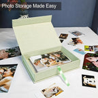 Sprsthai 5x7 Archival Photo Storage Box with Lid – Stackable Memory Keepsake Organizer for Photos, Certificates, Jewelry & Scrapbooking Supplies Grass Green