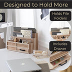 BLU MONACO | Natural Wood Mail Organizer with Drawer & Pen Holder | Rustic Desk Organizer for Bills, Letters & Countertop Storage | Wooden Desktop Mail Sorter for Home & Kitchen