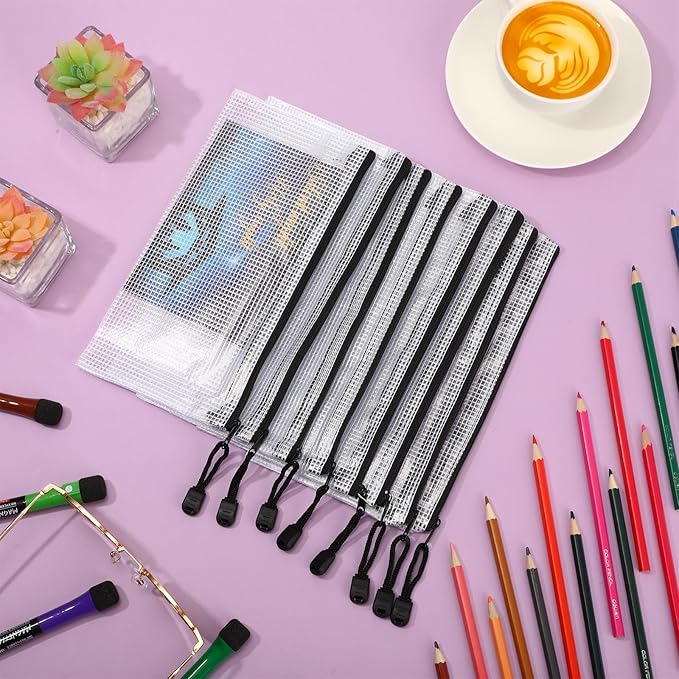 Jetec 32 Pcs Mesh Zipper Bags Toy Storage Bikini Organizer Bag Bolsas Para Guardar Trajes De Baño Waterproof Zipper Reusable Pouch Puzzle Multipurpose for Storage Office(Black,9.5 x 4.5 Inch)