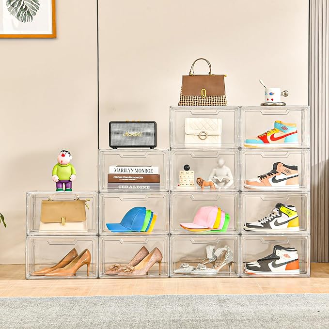 KOKOIN Magnetic Acrylic Clear Shoe Boxes – 360° Transparent Stackable Sneaker Storage & Organizer Box, Professional Shoe Display Case & Multipurpose Storage Bin for Closet (5pcs)