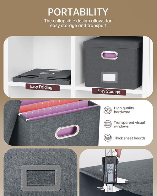 2 Pack File Storage Organizer, Filing Box, Portable File Box with Lid, Fit for Letter/Legal File Folder Storage, Document Organizer, Dark-gray