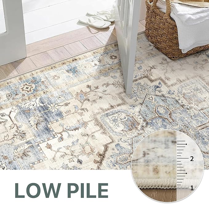 GENIMO 8x10 Area Rugs for Living Room, Machine Washable Rug, Non Slip Indoor Vintage Rug, Low Pile Lightweight Chenille Print Carpet for Bedroom Dining Room Home Office, Mint Sage
