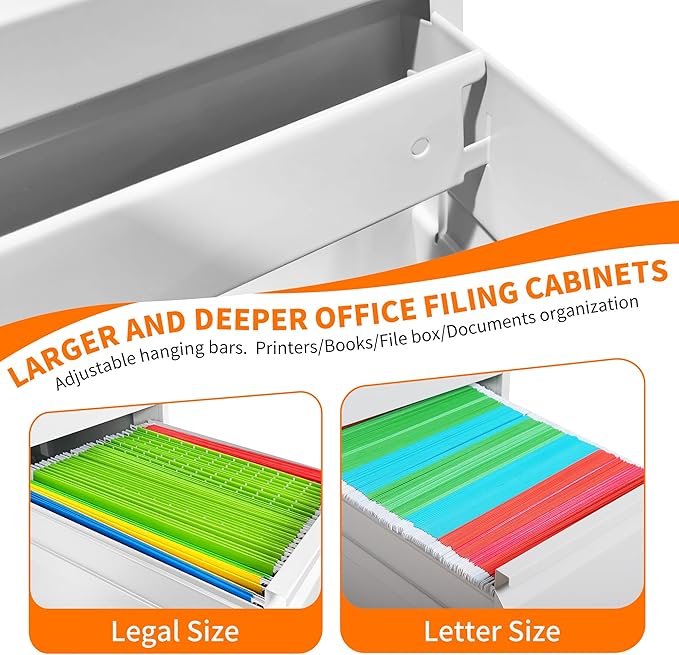 OPTYMIRA 3 Drawer File Cabinet with Lock,White Metal Filing Cabinets Heavy Duty Locking Vertical File Cabinet Home Office Steel Storage Cabinet for Legal/Letter Size File,Assembly Required