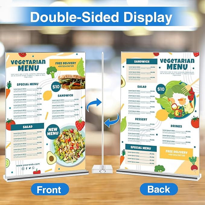 20 Pack Acrylic Sign Holder 4 x 6 Clear Display Table Signs Stand, Double Sided T Shape Flyer Holder Plastic for Picture Paper Frame Holder Home Office Menu Retail Show Fair