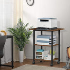 Lerliuo 3-Tier Printer Stand, Industrial Mobile Printer Table with Storage Shelf and Steel Frame, Rolling Printer Cart Holder with Lockable Wheels for Home, Office (Brown)