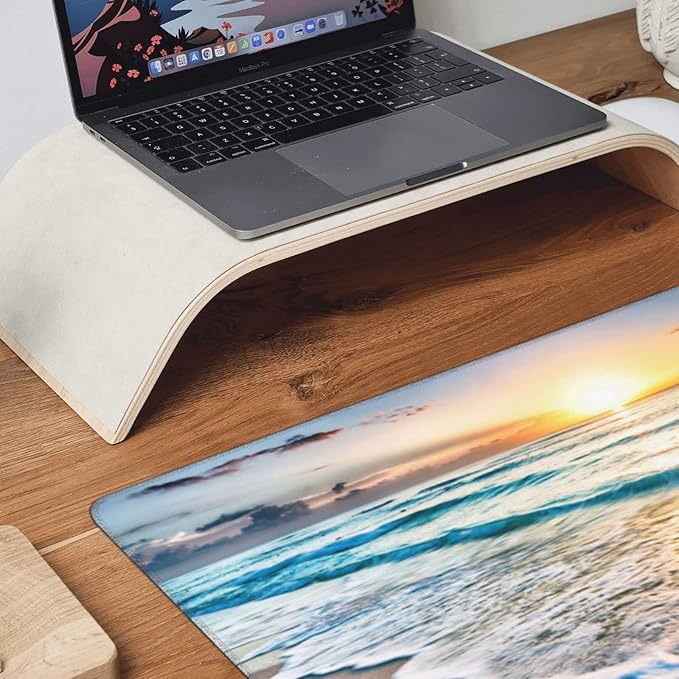 CANFLASHION Gaming Mouse Pad,Large Mouse Pads for Desk,Non-Slip Rubber Base Extended Mousepad,XXL Keyboard Mouse Mat,Stitched Edges Computer Keyboard Desk Pad,35.4x15.8inch,Beautiful Sunrise Beach