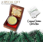 Trust in The Lord With All Your Heart - Proverbs 3:5-6 Quote Engraved Compass With Wooden Box, Greeting Card, Gift Compass, Graduation Day Gifts 2024 for Women Men Boys Girls