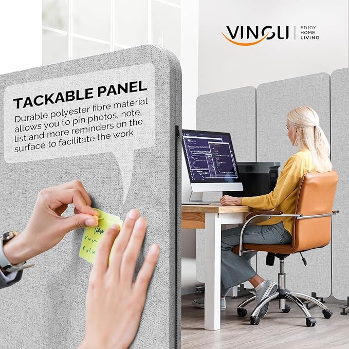 VINGLI Room Divider Screen, Freestanding Privacy Partition Wall, Zipper Connected Panels with Wheels, Office Space Separator (Light Gray, 1 Panel)