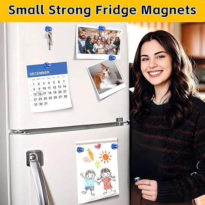 VNDUEEY 16 Pack Blue Fridge Magnets, Refrigerator Magnet Whiteboard Magnets, Push Pin Magnet for Home, Office, Classroom, Locker, Dry Erase Board