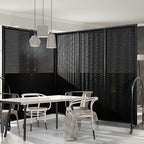 Folding Room Partition,Freestanding Privacy Divider,Portable Office Divider Wall,Commercial Space Partition Screen,Perforated Felt Panel Design,10'6"W x 6'7"H,5 Panel,Black