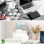 Wisuce Home Wooden Desk Organizer,Desktop Organizer File Sorter for Office Supplies, Mail Organizer with Drawer,Desk Accessories & Workspace Organizers for Women （White）