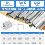 meite 21 Gauge 1/2-inch Crown Upholstery Staples, 304 Stainless Steel with 1/2-inch Leg Length, Heavy Duty Staples for Staple Gun MT8016 (10 Boxes)