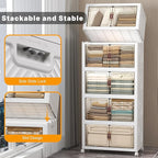 UAMFURI Extra Large Stackable Storage Bins with Lids & Wheels & Door, 560QT-112QT/28GAL*5Pack Foldable Collapsible Closet Organizers, Plastic containers drawers for bedroom Dorm