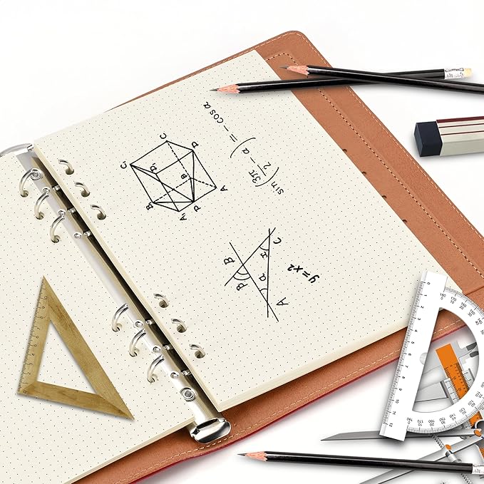 A5 Dot-Ruled Refill Paper, 100gsm Thick Beige No-Bleed Sheets (80-Pack), Pre-Punched – Fits A5 6-Ring Binders for Office, School & Teachers