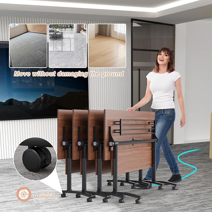 Conference Table Flip Top Mobile Conference Room Tables,Folding Conference Table with Wheels,Large Meeting Training Seminar Table Saving Space for Office Classroom(8D,61'')