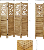 Room Divider Wood Carved Wall Divider Indoor Folding Portable Partition Screen for Home Office Garden Terrace - 4 Panel, 67 * 60inch (Wood)