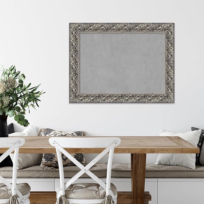 Amanti Art Silver Framed Magnetic Board 26x34 Medium Vision Board for use with Magnets, 100% Metal Sheet to Display Items as Office Decor or for Home Organization in mudroom, Kitchen or Kids Room