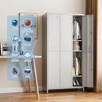 SUPEER 6 Doors Metal Locker Employee with Business Card Holder,Metal Locker for Employees with 18 Hooks for School Garage Office Gym Home,Assembly Required,Light Grey