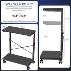 VIVO Large Mobile Adjustable 2-Tier PC Stand, Premium Gaming CPU Computer Tower and Mouse Storage, Rolling Floor Cart, Locking Caster Wheels, Black, CART-PC03P