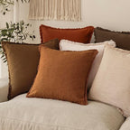 Foindtower Set of 2 Decorative Linen Fringe Throw Pillow Covers Cozy Boho Farmhouse Cushion Cover with Tassels Soft Accent Pillowcase for Couch Sofa Bed Living Room Home Decor, 24×24 Inch, Orange