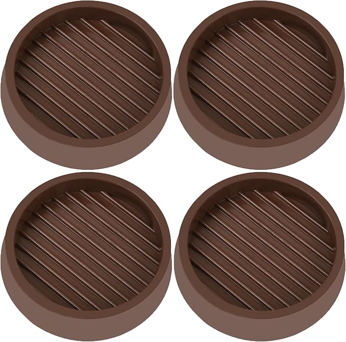 VOCOMO 3X3 Round Rubber Caster Cups, Non Slip Furniture Pads, Anti-Slip Gripper, Anti Skid Furniture Feet, Anti Slide Floor Protector for Bed Couch Table Chair Stoppers - Brown, 4 Pack