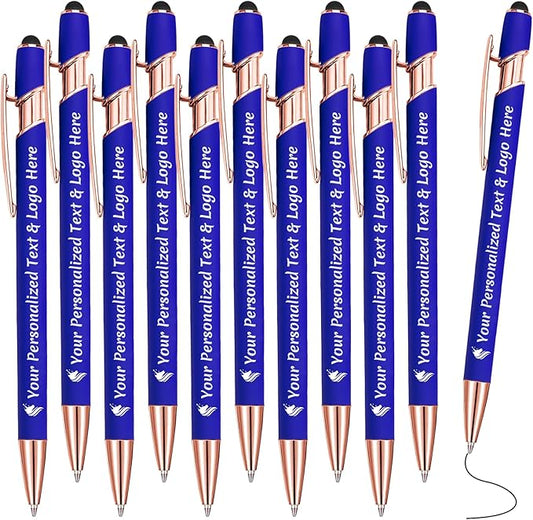 STREADVE Personalized Custom Pens 10 Engraved Writing Pen with Name Logo, Customized Promotional Items Stylus Pen Gifts for Men Women Realtor Nurse Wedding Business, Blue