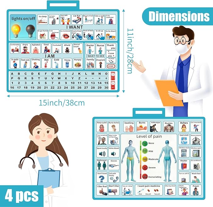 4 Pcs 15''x 11''Nonverbal Communication Board,for Patient、Stroke Therapy Equipment for Adults、AAC Device for Autism、Communication Board for Nonverbal People