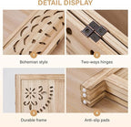 66.9Inch Wooden Room Partition - 3 Panels Boho-Styled Space Room Divider for Home/Office, Headboard & Yoga/Photo/Video Call Backdrop (Natural)