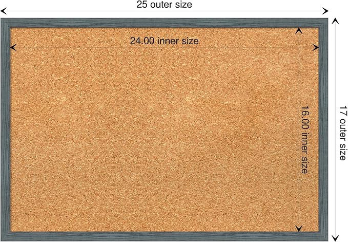 Amanti Art Natural Cork Board for Wall, 17x25 Vision Board with Blue Wood Frame, Medium Corkboard Office Decor for Home Organization, Rustic Farmhouse Corkboard Pinboard to display items for home